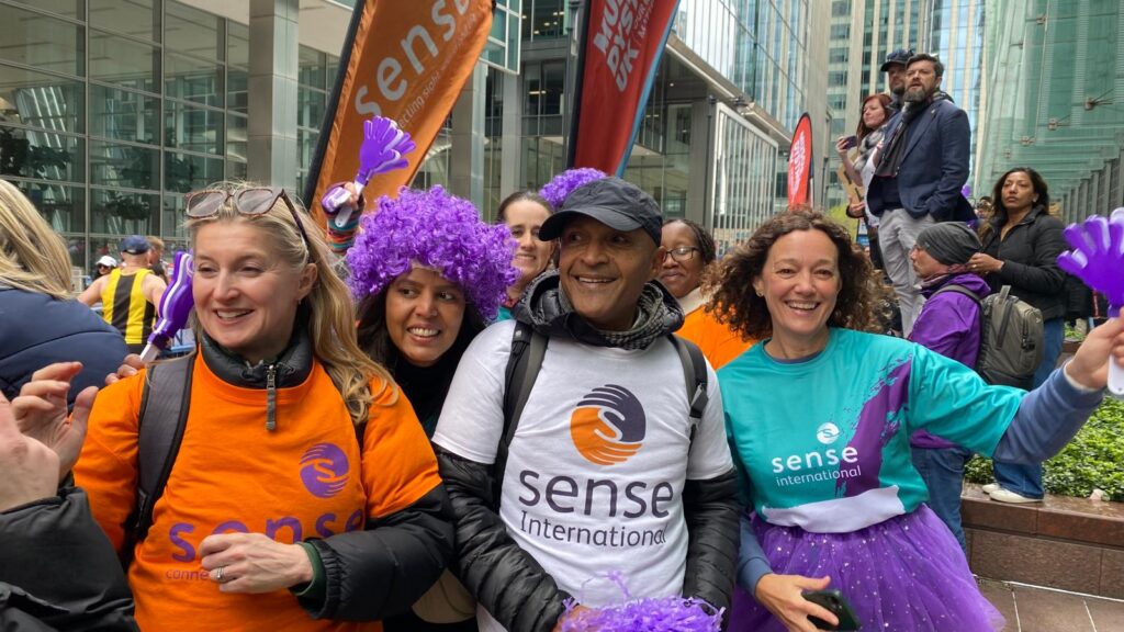 A team of supporters on the route of the London Marathon.